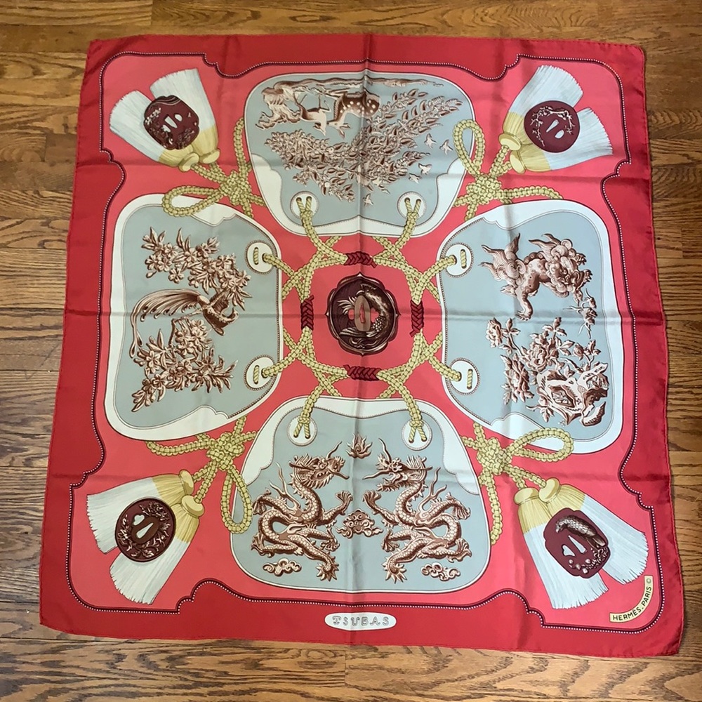 Vintage Hermes “Tsubas” Silk Scarf